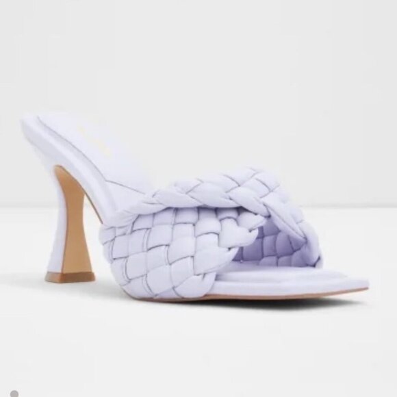 Aldo Women Mules PU Leather Lilac Braided Square Toe Slip-On 8.5 Kitten Heel - Picture 1 of 14